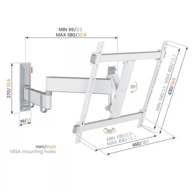 Vogel's TVM 3445 White | Support TV Orientable à Genève | Digistore.ch